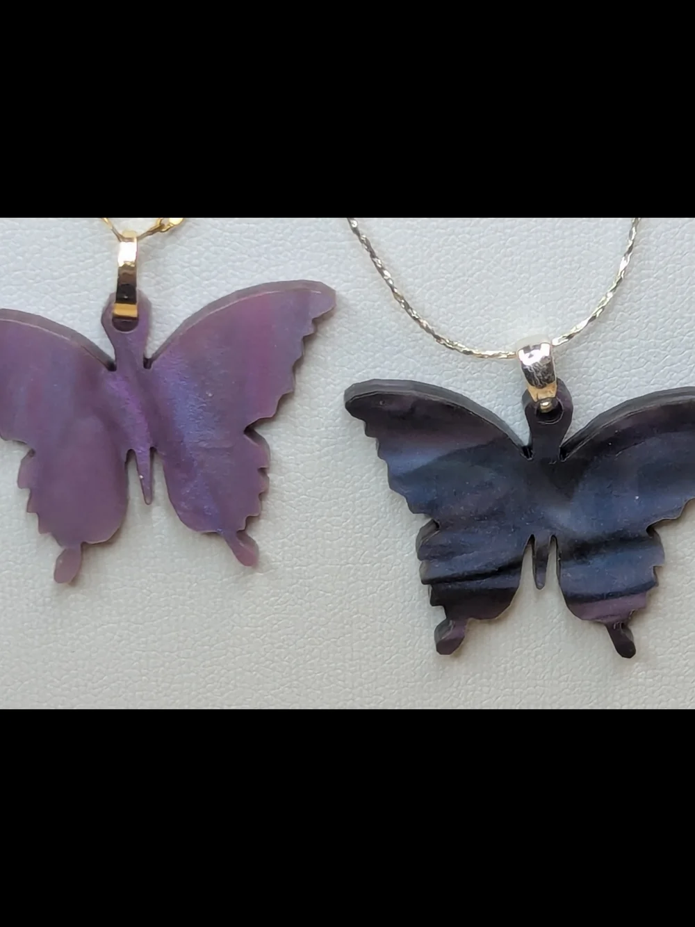 Blue Lavender Butterfly Necklace Reversible Pendant Silver Chain 16.5” + 2 